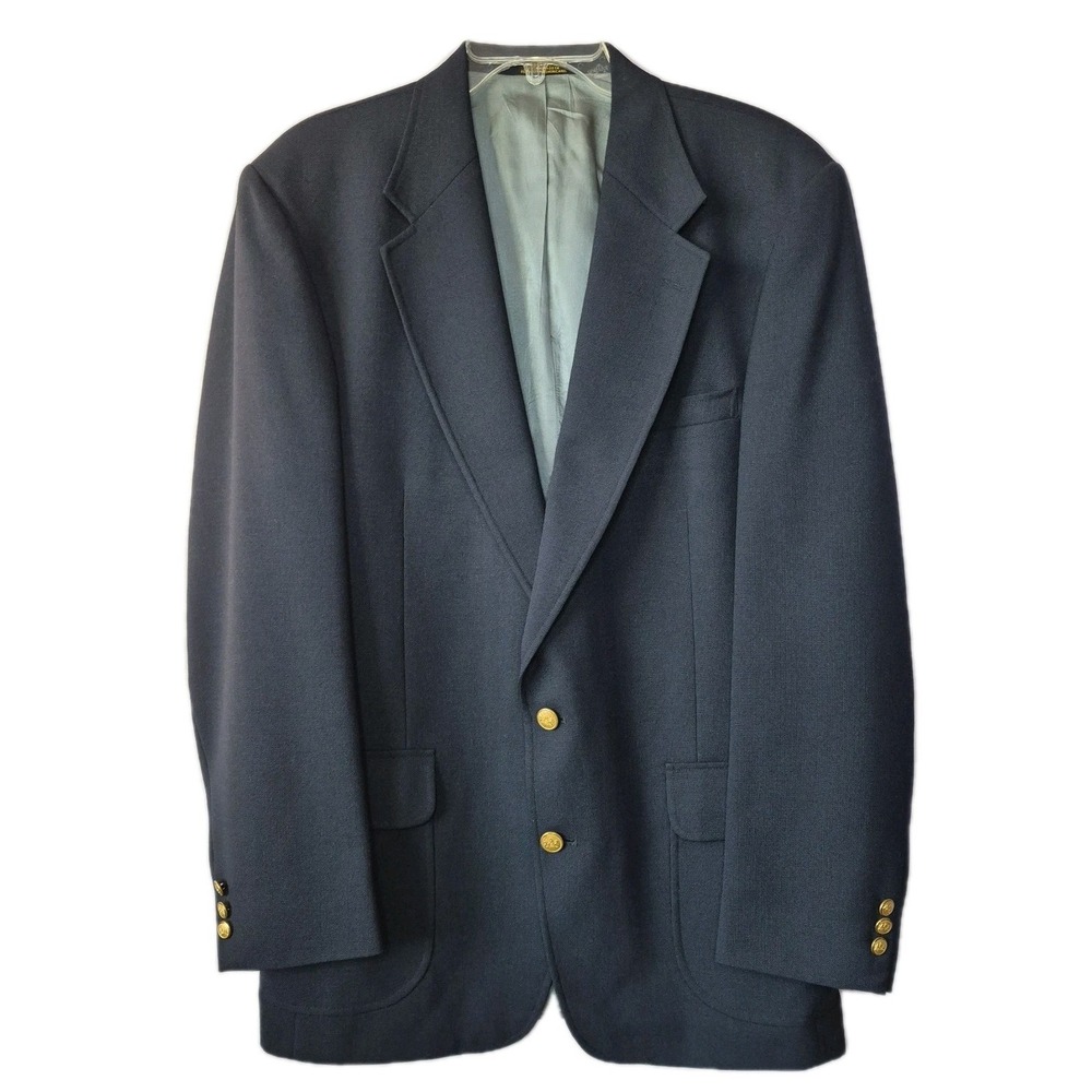 Stafford Men's Navy Blue Wool Blend Blazer Sport Coat Jacket Two Gold‎ Button